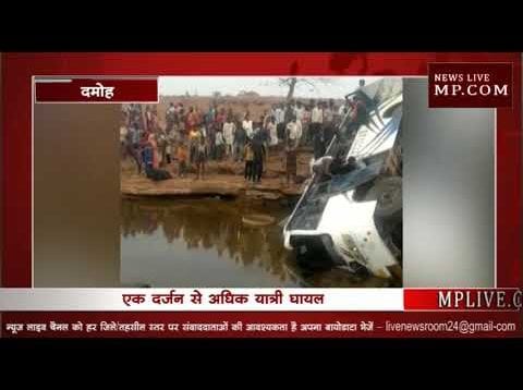 दमोह में तेज रफ्तार बस पलटी